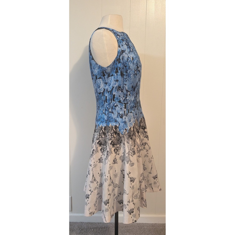 J Taylor Blue Grey Floral Fit and Flare Dress 10 Feminine Cocktail Elegant Fairy - Picture 8 of 11